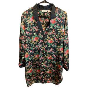 Vintage Gold Label Victoria's Secret Long Sleeve Collared Floral Silky Dress S